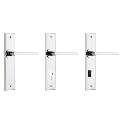 Iver Baltimore Door Lever Handle on Chamfered Backplate Polished Chrome
