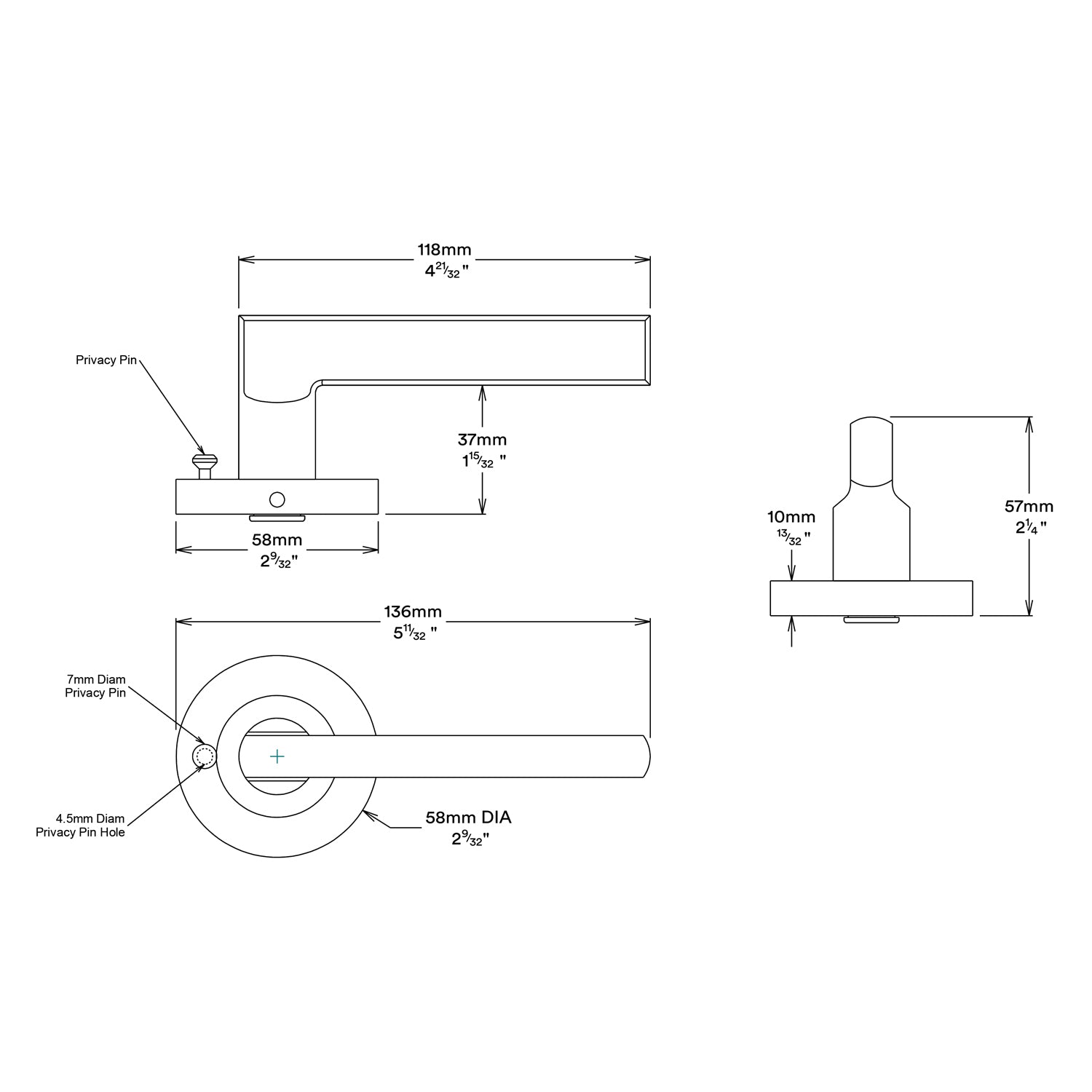 Iver Baltimore Door Lever Handle on Round Rose Inbuilt Privacy - Available in Various Finishes