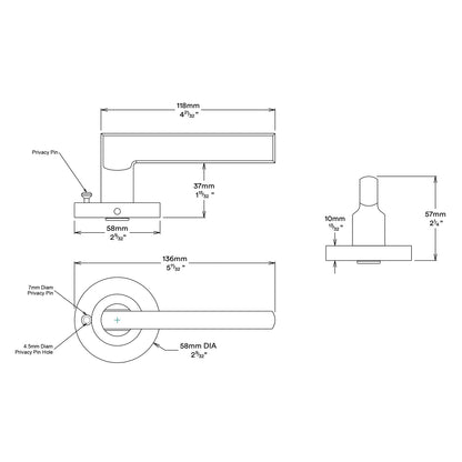 Iver Baltimore Door Lever Handle on Round Rose Inbuilt Privacy - Available in Various Finishes