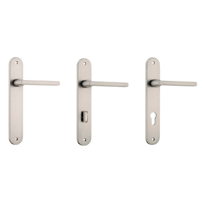 Iver Baltimore Door Lever Handle on Oval Backplate Satin Nickel