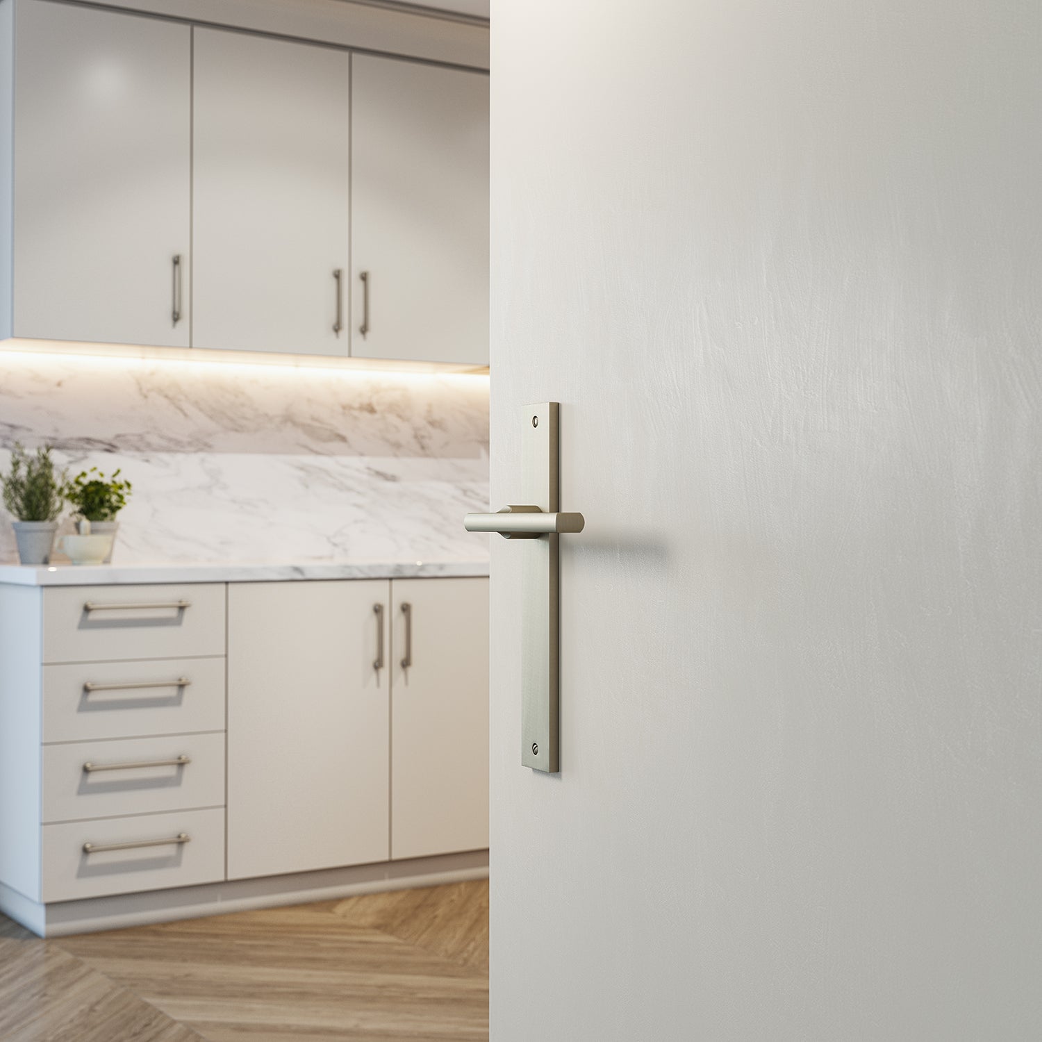 Iver Baltimore Door Lever Handle on Rectangular Backplate Satin Nickel