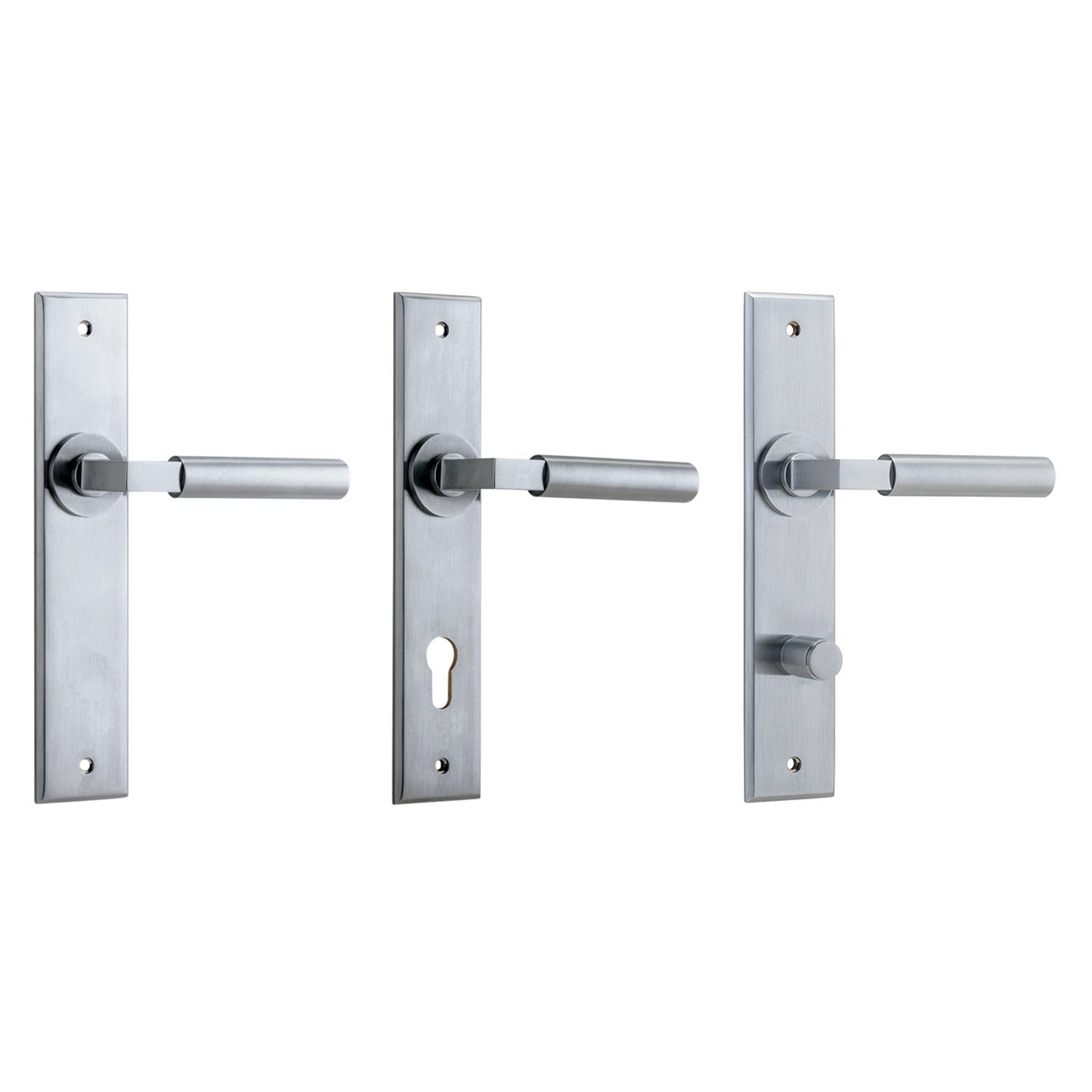 Iver Berlin Door Lever Handle on Chamfered Rectangular Backplate Brushed Chrome