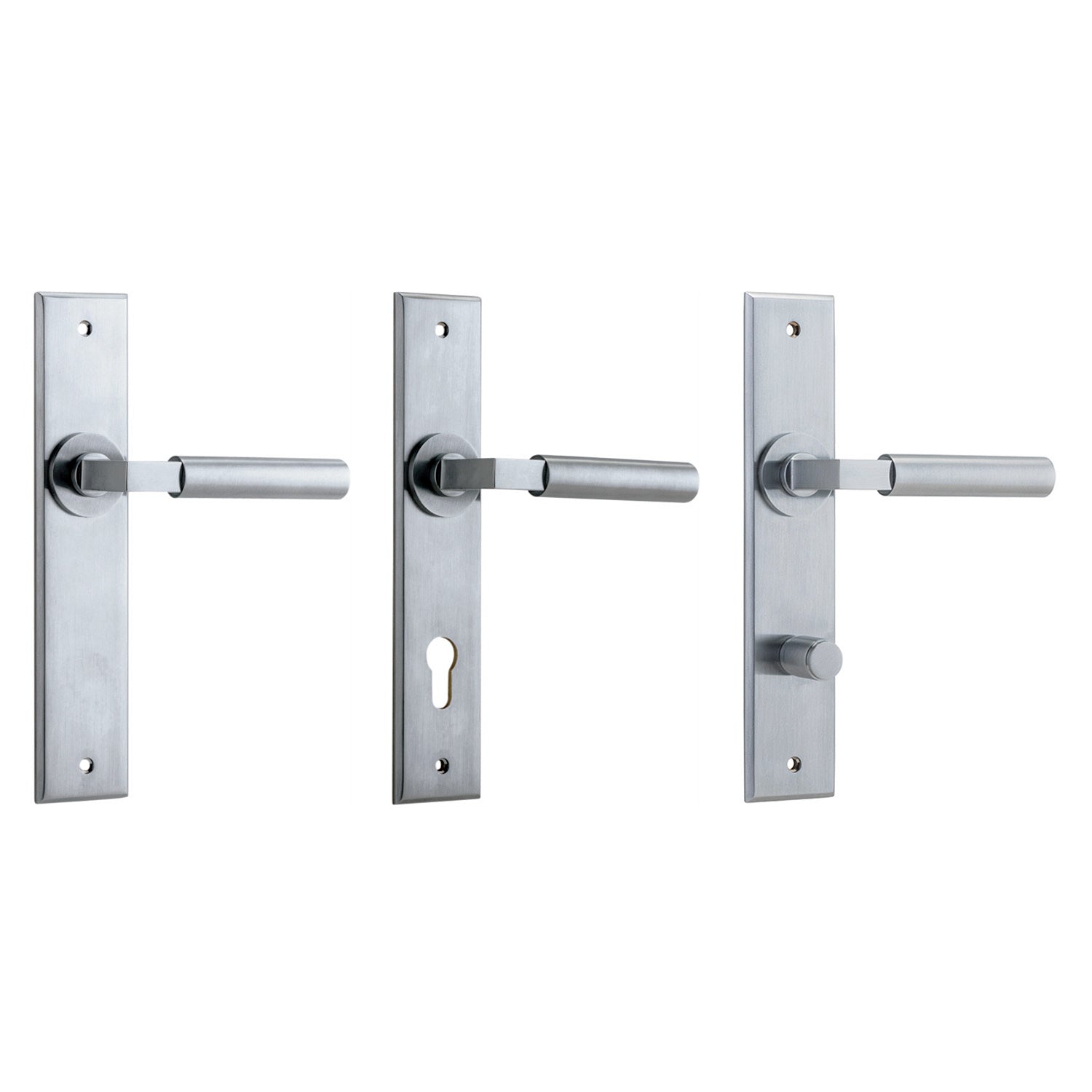 Iver Berlin Door Lever Handle on Chamfered Rectangular Backplate Brushed Chrome