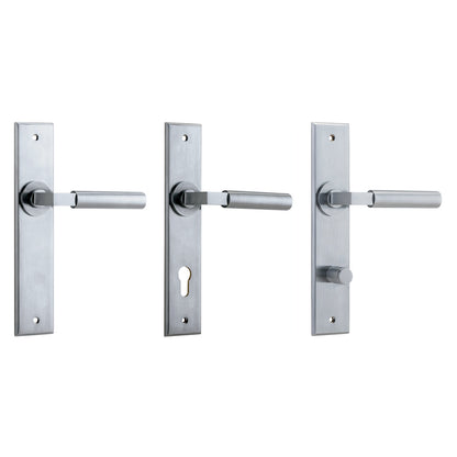 Iver Berlin Door Lever Handle on Chamfered Rectangular Backplate Brushed Chrome