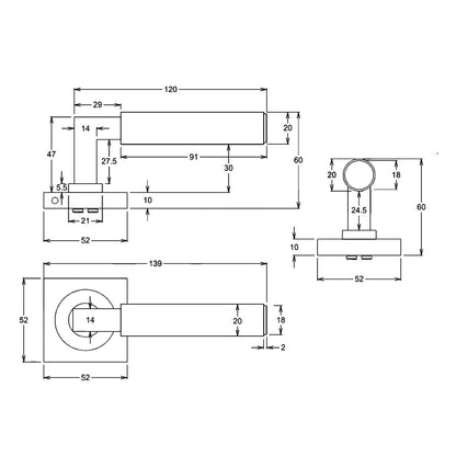 Iver Berlin Door Lever Handle on Square Rose Passage