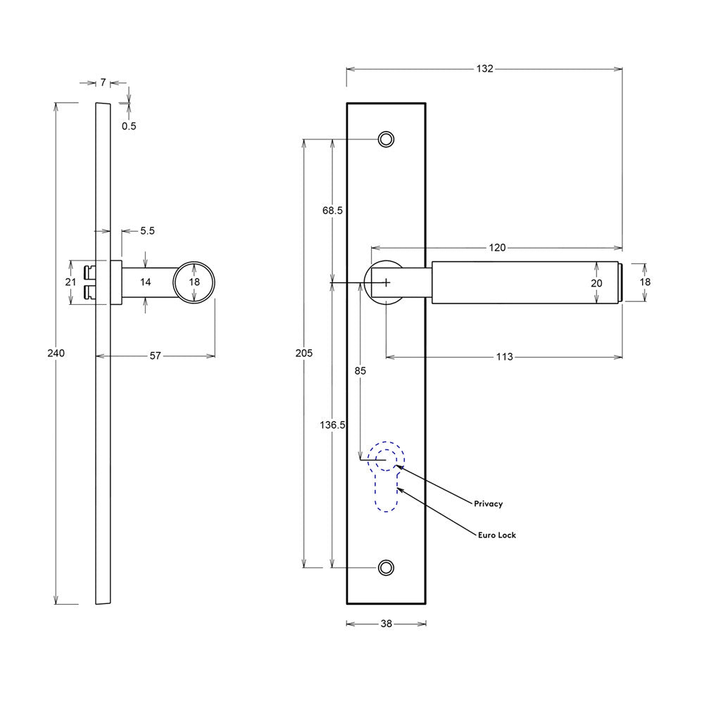 Iver Berlin Door Lever Handle on Rectangular Backplate Satin Nickel