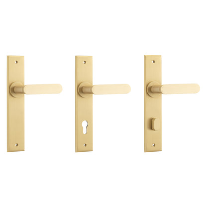 Iver Bronte Door Lever Handle on Chamfered Backplate Brushed Brass