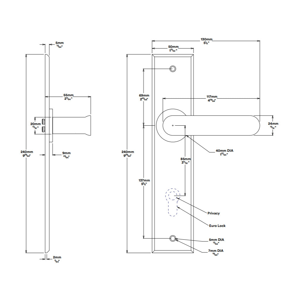 Iver Bronte Door Lever Handle on Chamfered Backplate Brushed Chrome