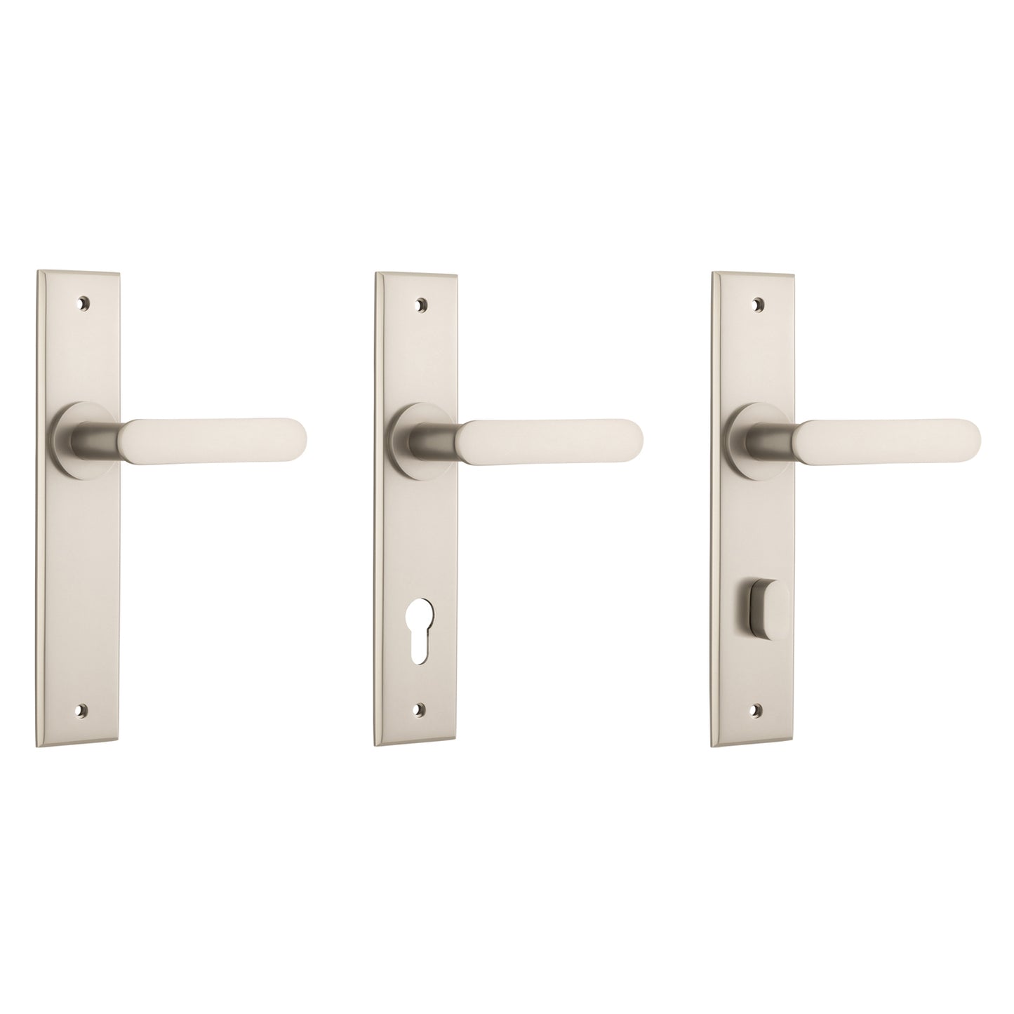 Iver Bronte Door Lever Handle on Chamfered Backplate Satin Nickel