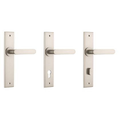 Iver Bronte Door Lever Handle on Chamfered Backplate Satin Nickel