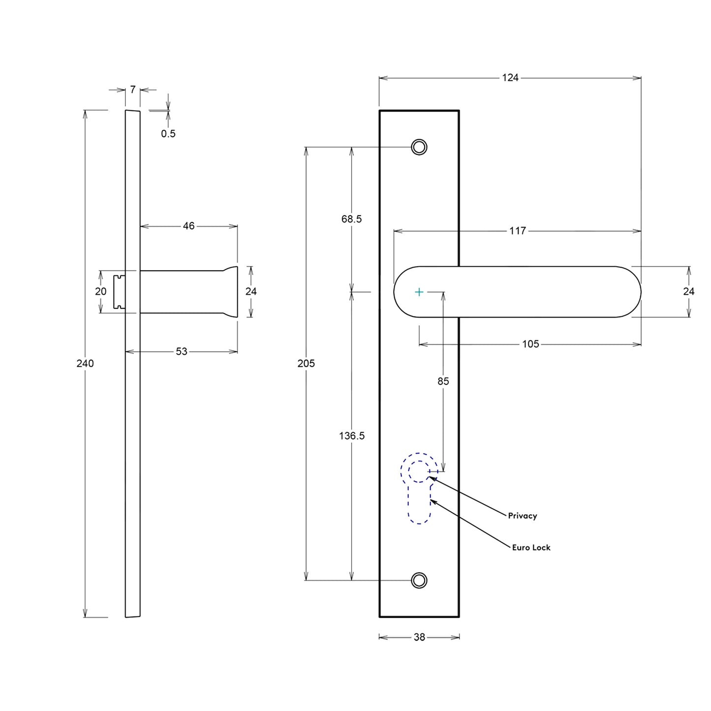 Iver Bronte Door Lever Handle on Rectangular Backplate Brushed Brass