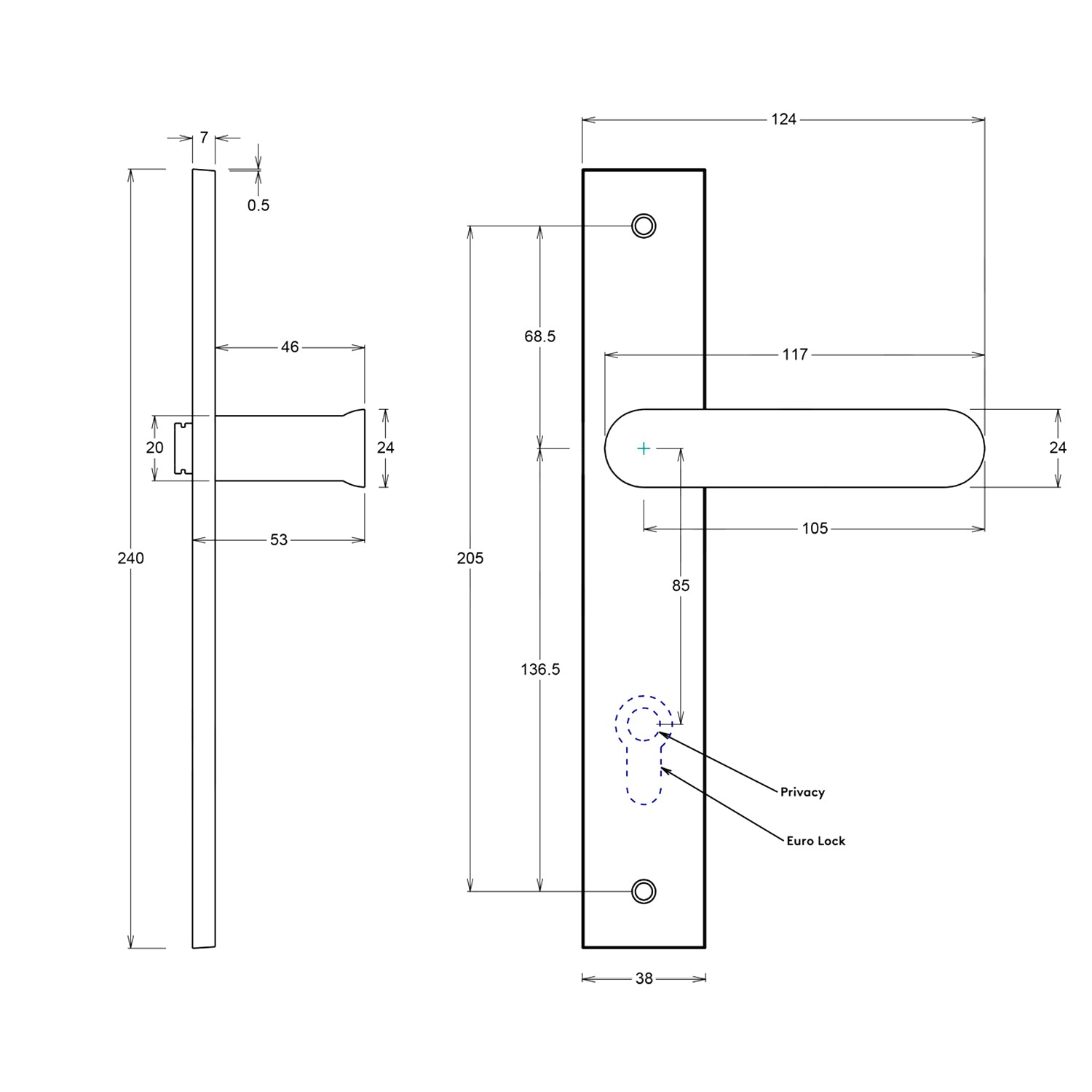 Iver Bronte Door Lever Handle on Rectangular Backplate Brushed Brass