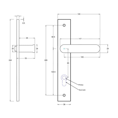 Iver Bronte Door Lever Handle on Rectangular Backplate Brushed Chrome
