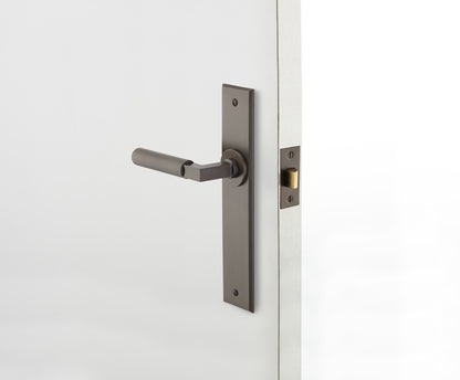 Iver Brunswick Door Lever Handle on Chamfered Backplate Brushed Chrome