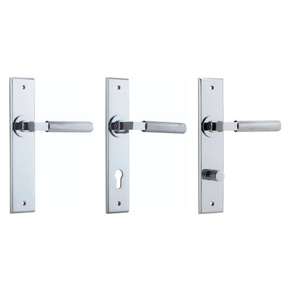 Iver Brunswick Door Lever Handle on Chamfered Backplate Polished Chrome