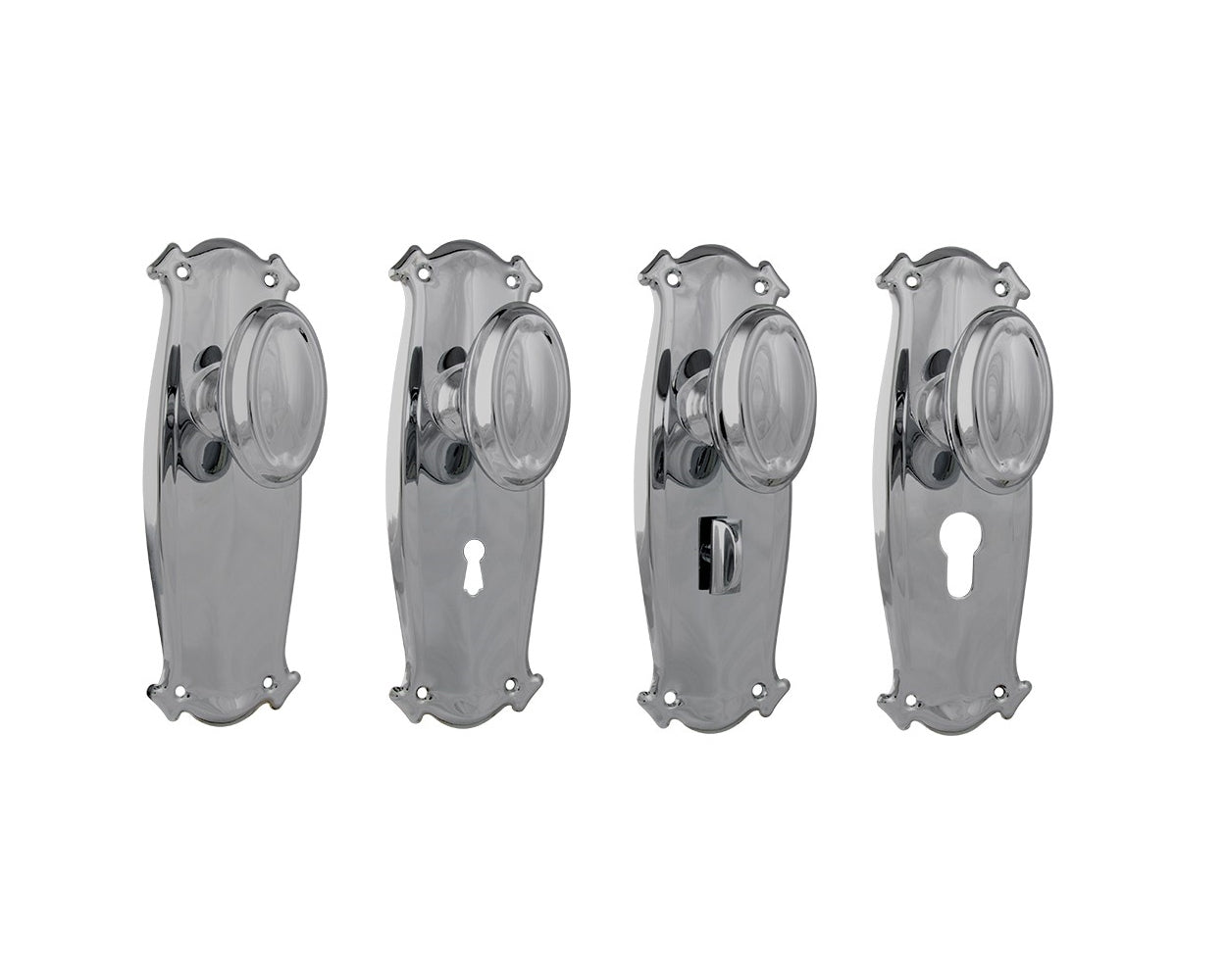 Tradco Bungalow Door Knob on Backplate Chrome Plated