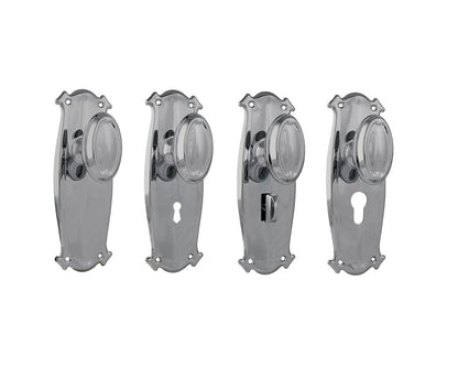 Tradco Bungalow Door Knob on Backplate Chrome Plated