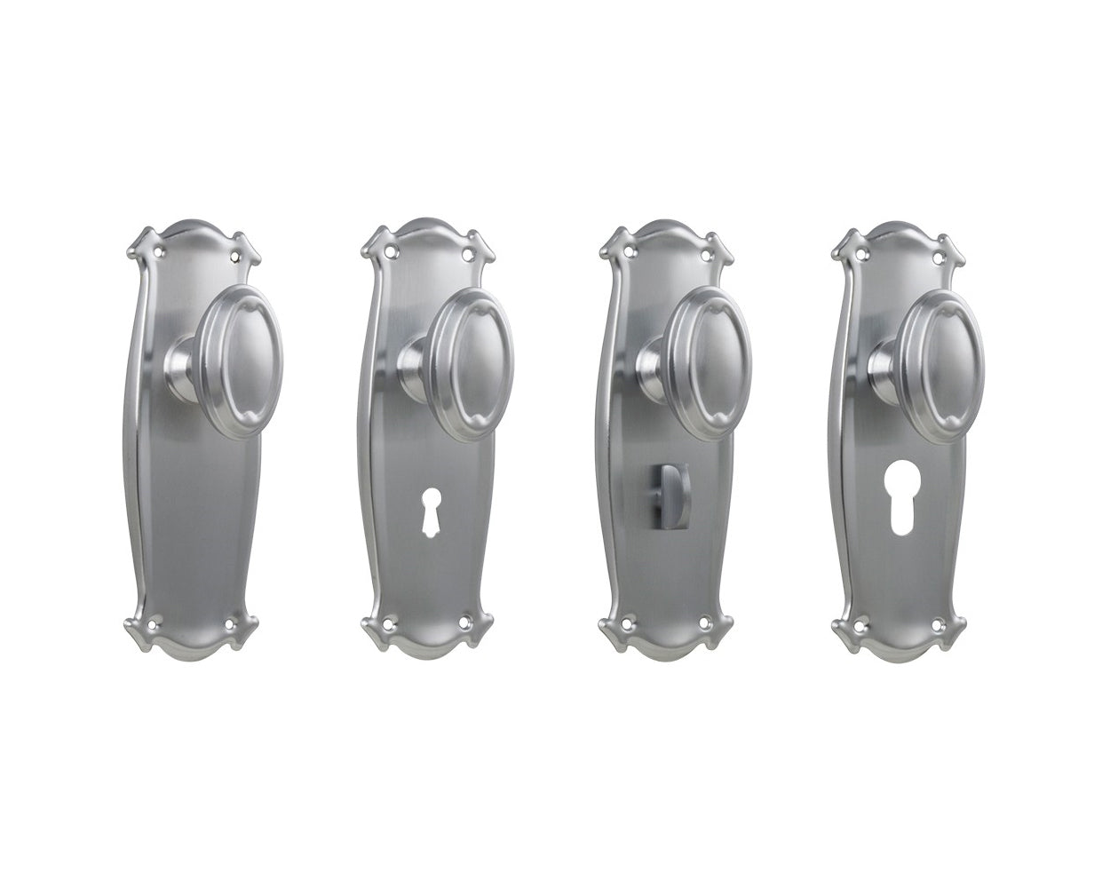 Tradco Bungalow Door Knob on Backplate Satin Chrome