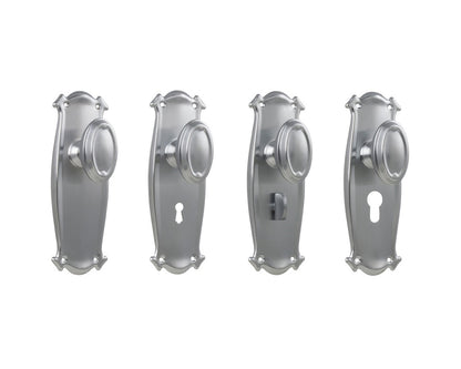 Tradco Bungalow Door Knob on Backplate Satin Chrome