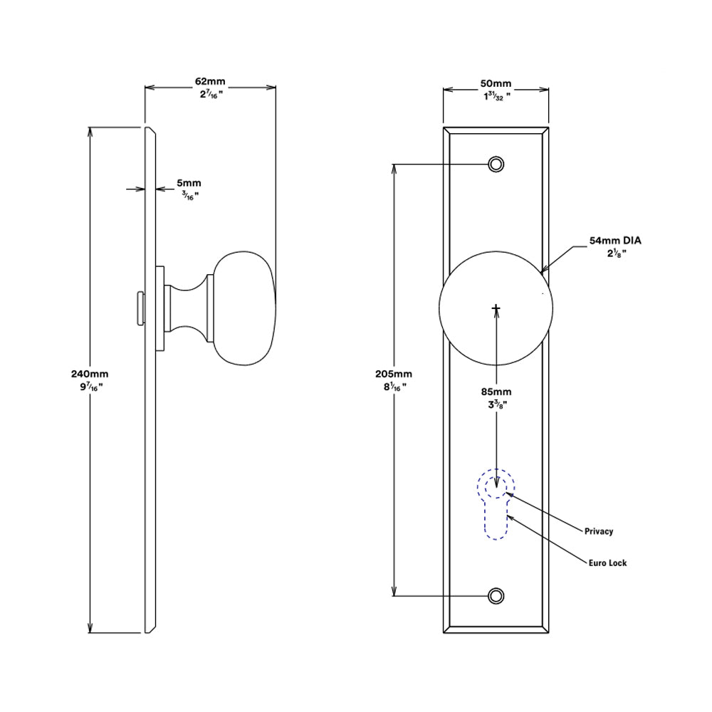Iver Cambridge Door Knob on Chamfered Backplate Brushed Chrome