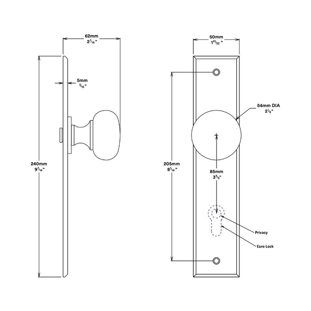 Iver Cambridge Door Knob on Chamfered Backplate Polished Chrome