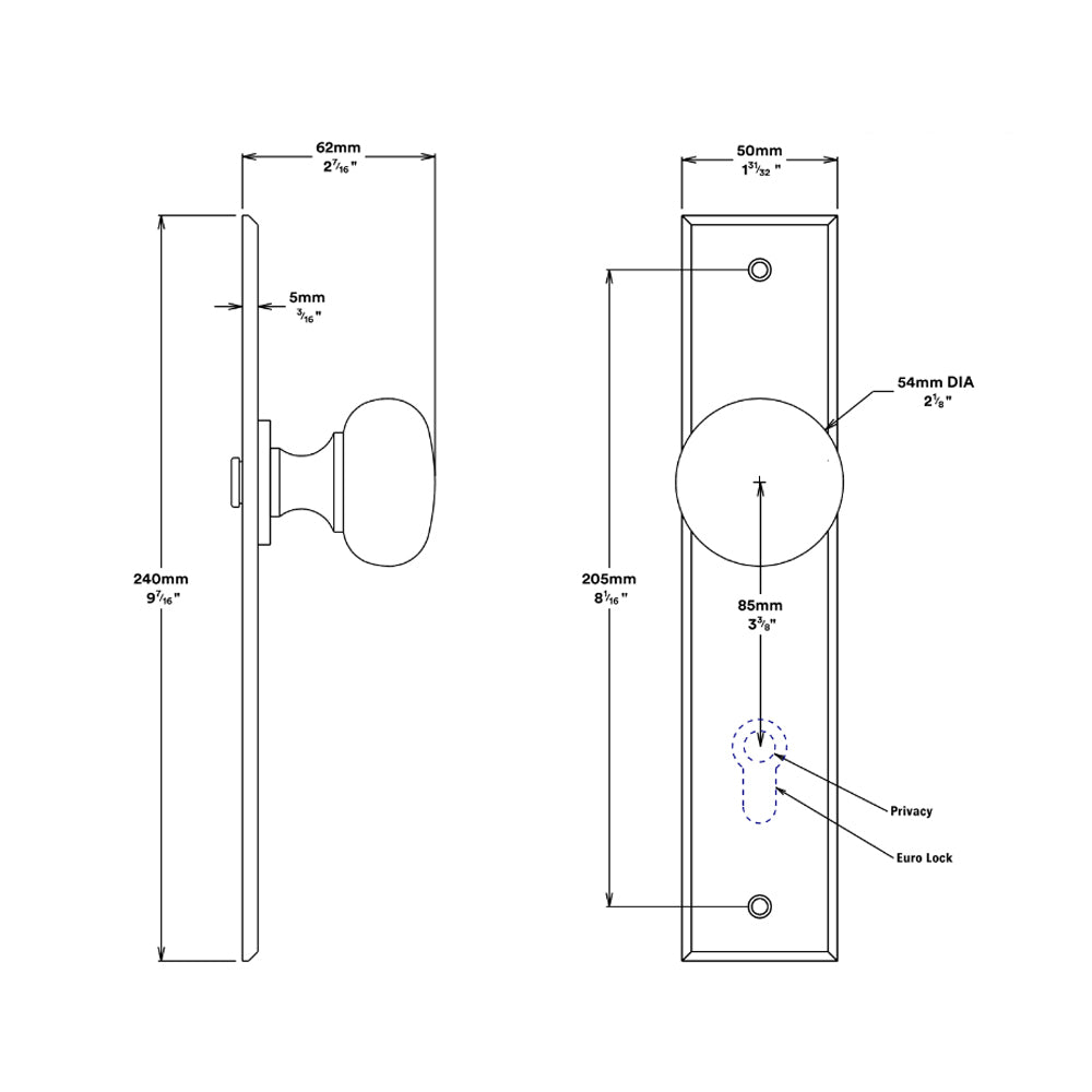 Iver Cambridge Door Knob on Chamfered Backplate Satin Nickel