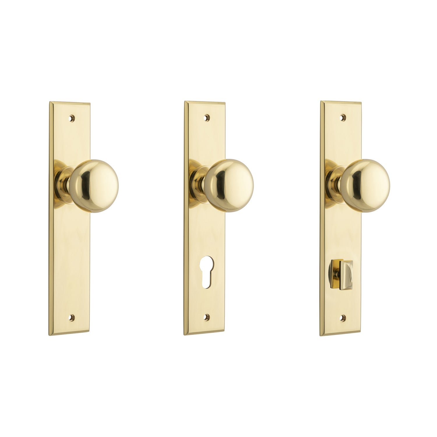 Iver Cambridge Door Knob on Chamfered Backplate Polished Brass