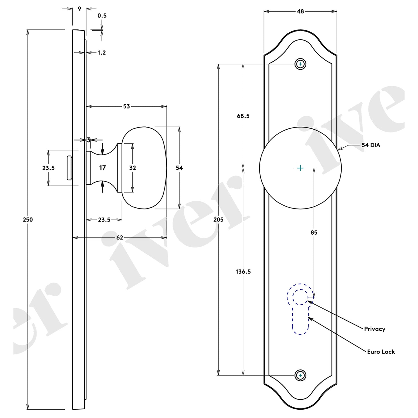 Iver Cambridge Door Knob on Shouldered Backplate Matt Black