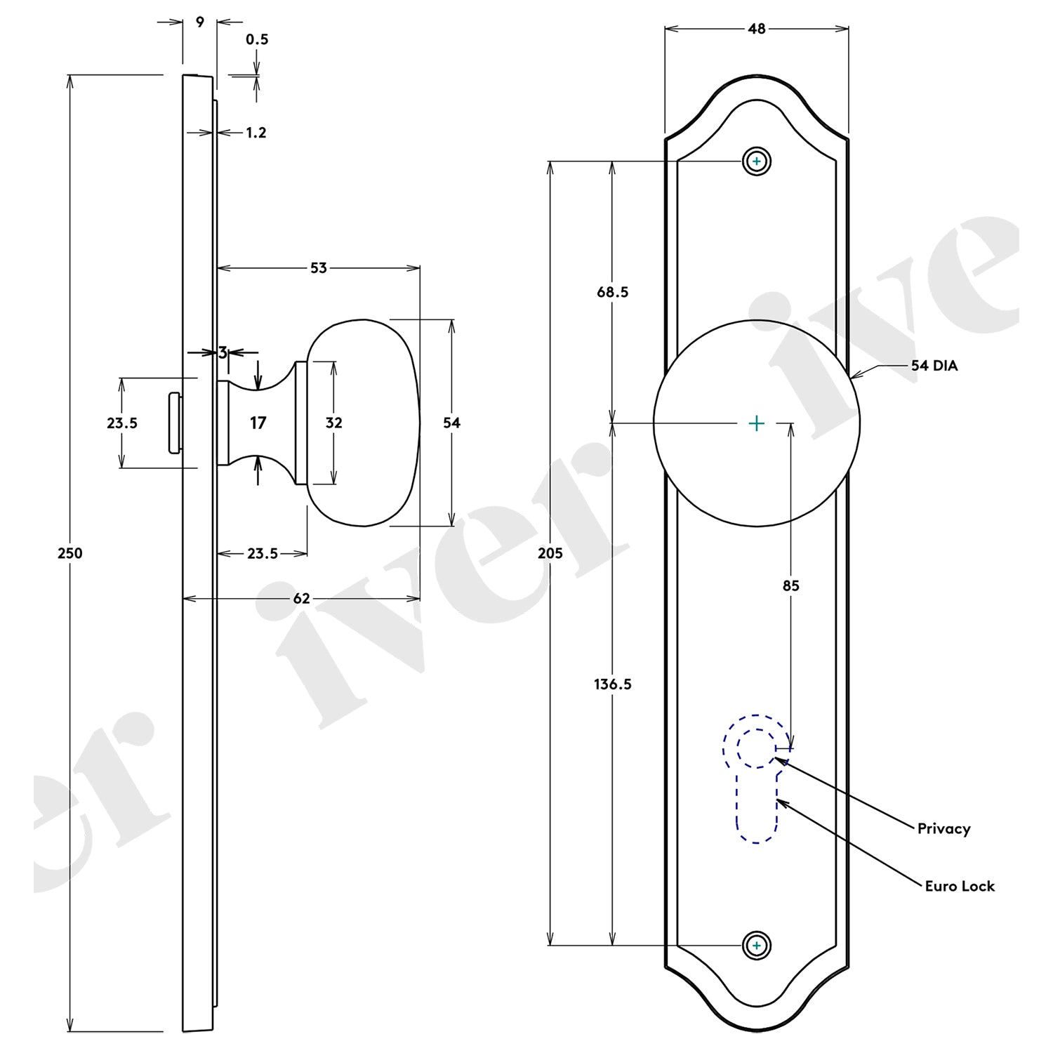Iver Cambridge Door Knob on Shouldered Backplate Matt Black