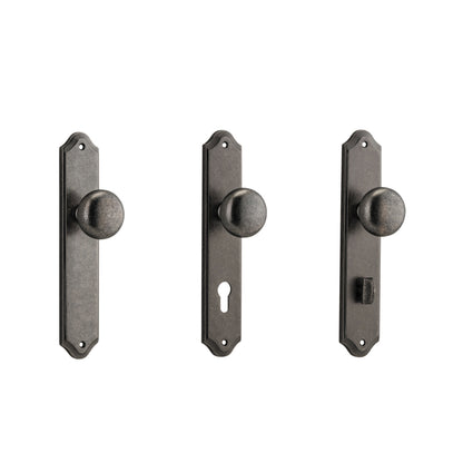 Iver Cambridge Door Knob on Shouldered Backplate Distressed Nickel