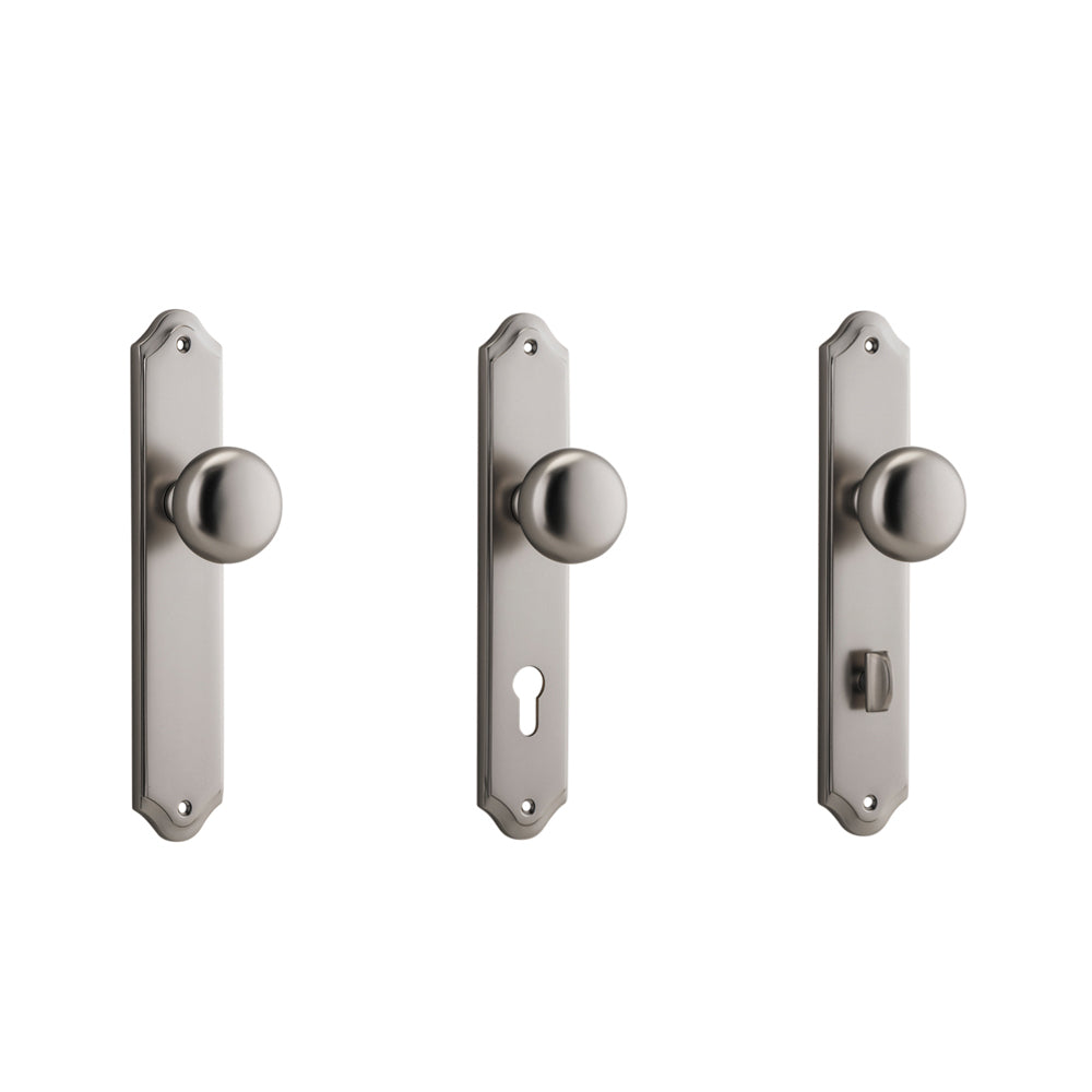 Iver Cambridge Door Knob on Shouldered Backplate Satin Nickel