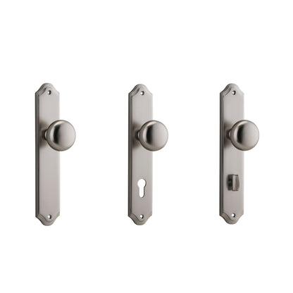 Iver Cambridge Door Knob on Shouldered Backplate Satin Nickel