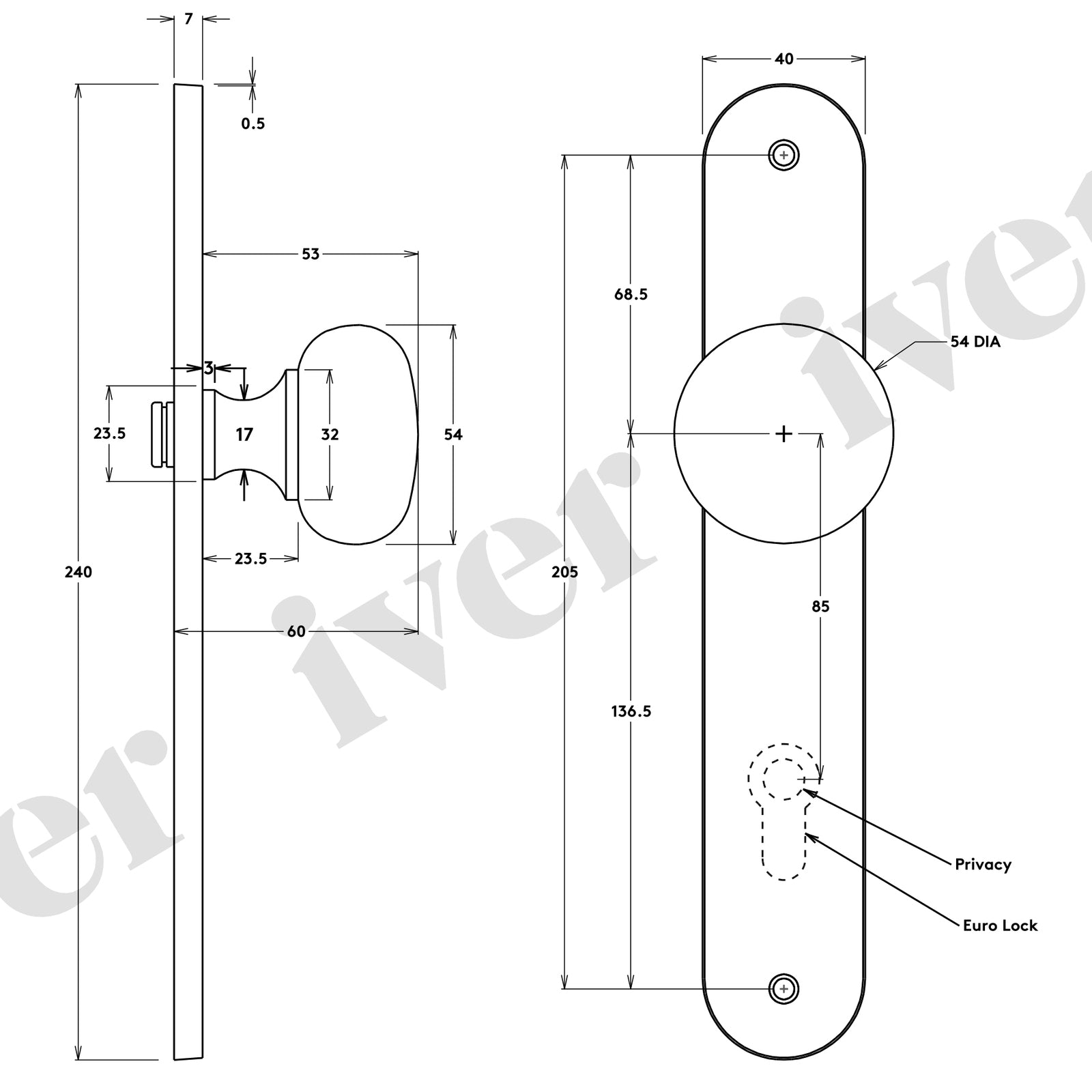 Iver Cambridge Door Knob on Oval Backplate Satin Nickel