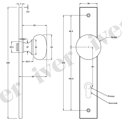 Iver Cambridge Door Knob on Rectangular Backplate Signature Brass