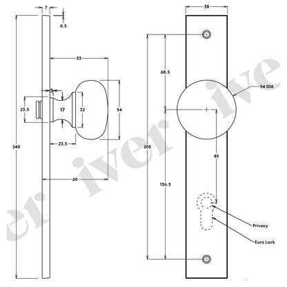 Iver Cambridge Door Knob on Rectangular Backplate Satin Nickel