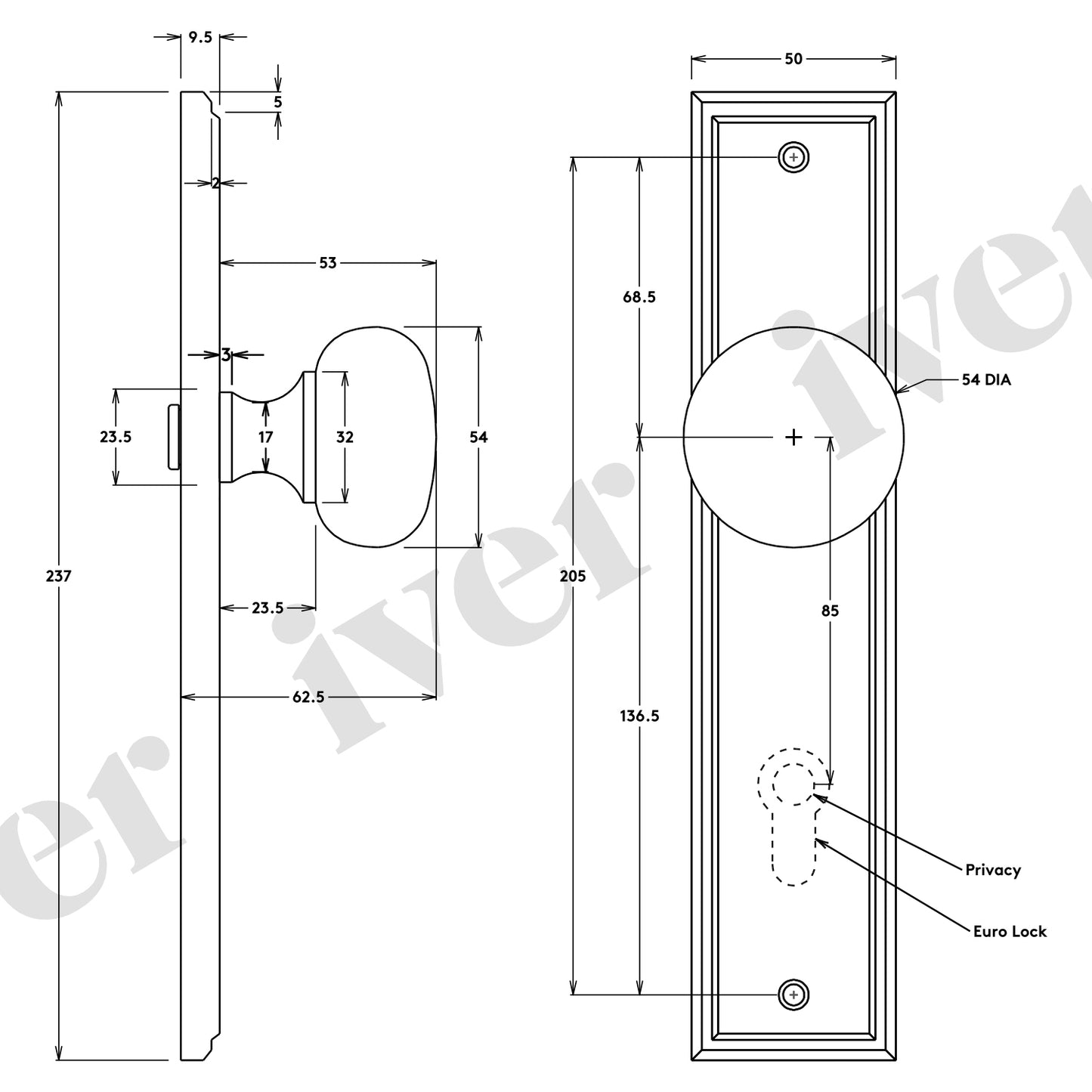 Iver Cambridge Door Knob on Stepped Backplate Matt Black