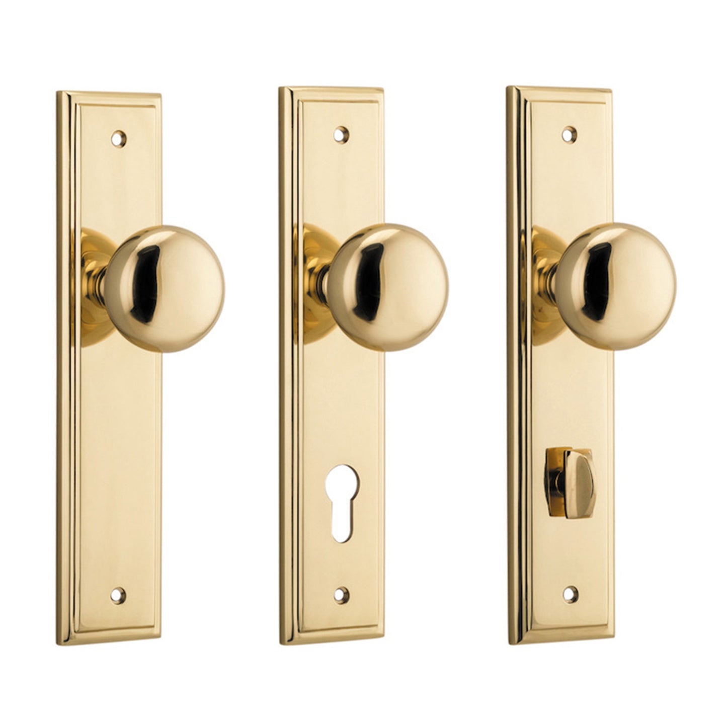 Iver Cambridge Door Knob on Stepped Backplate Polished Brass