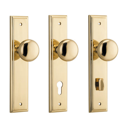 Iver Cambridge Door Knob on Stepped Backplate Polished Brass