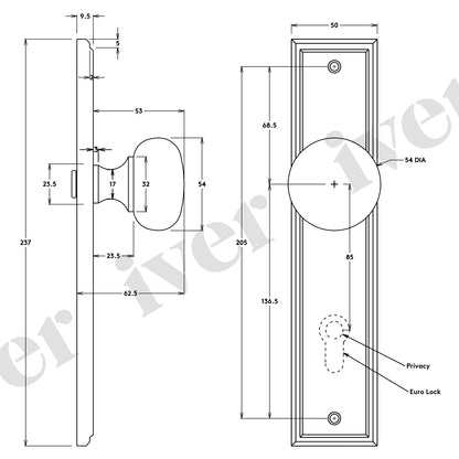 Iver Cambridge Door Knob on Stepped Backplate Polished Brass