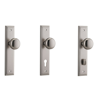 Iver Cambridge Door Knob on Stepped Backplate Satin Nickel