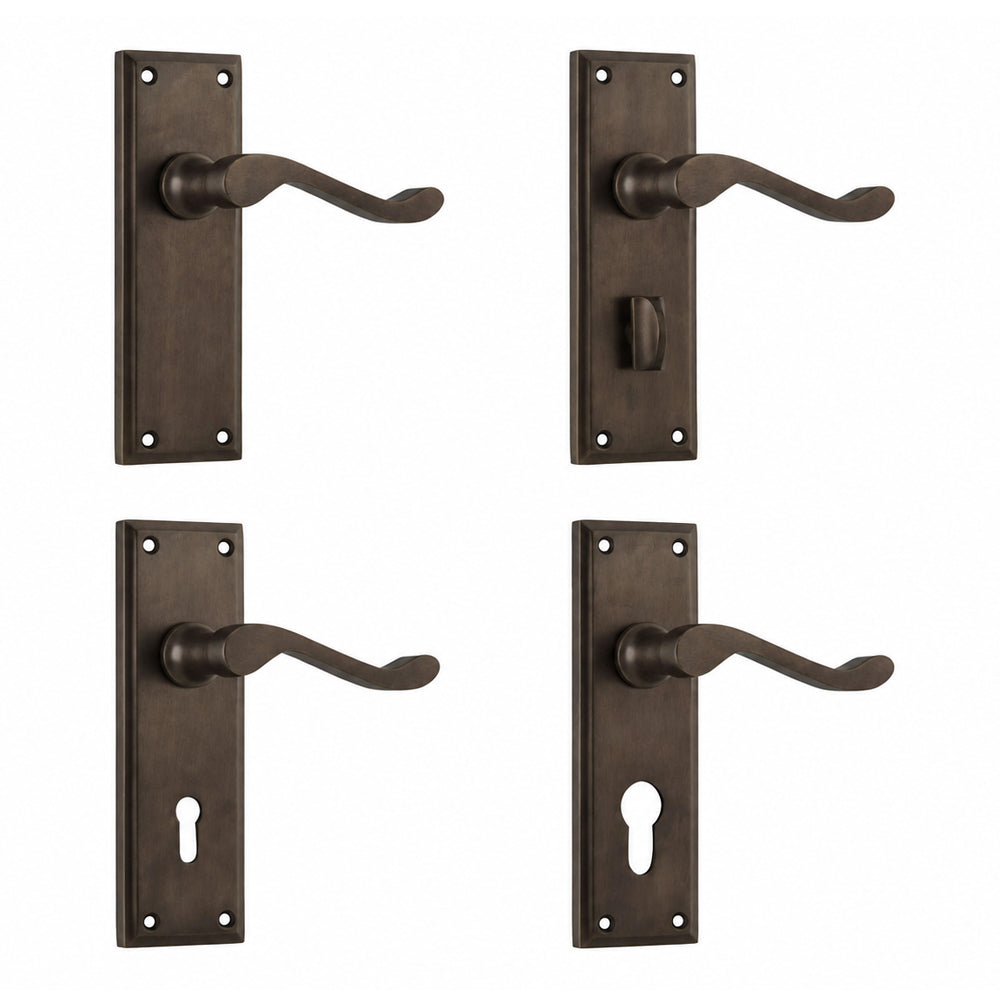 Tradco Camden Door Lever Handle on Rectangular Backplate Antique Brass