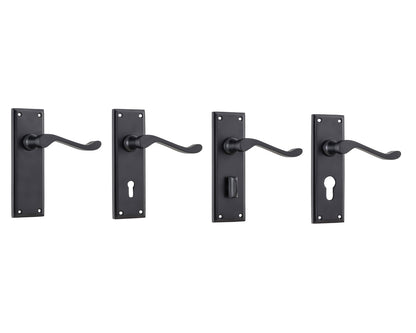 Tradco Camden Door Lever Handle on Rectangular Backplate Matt Black