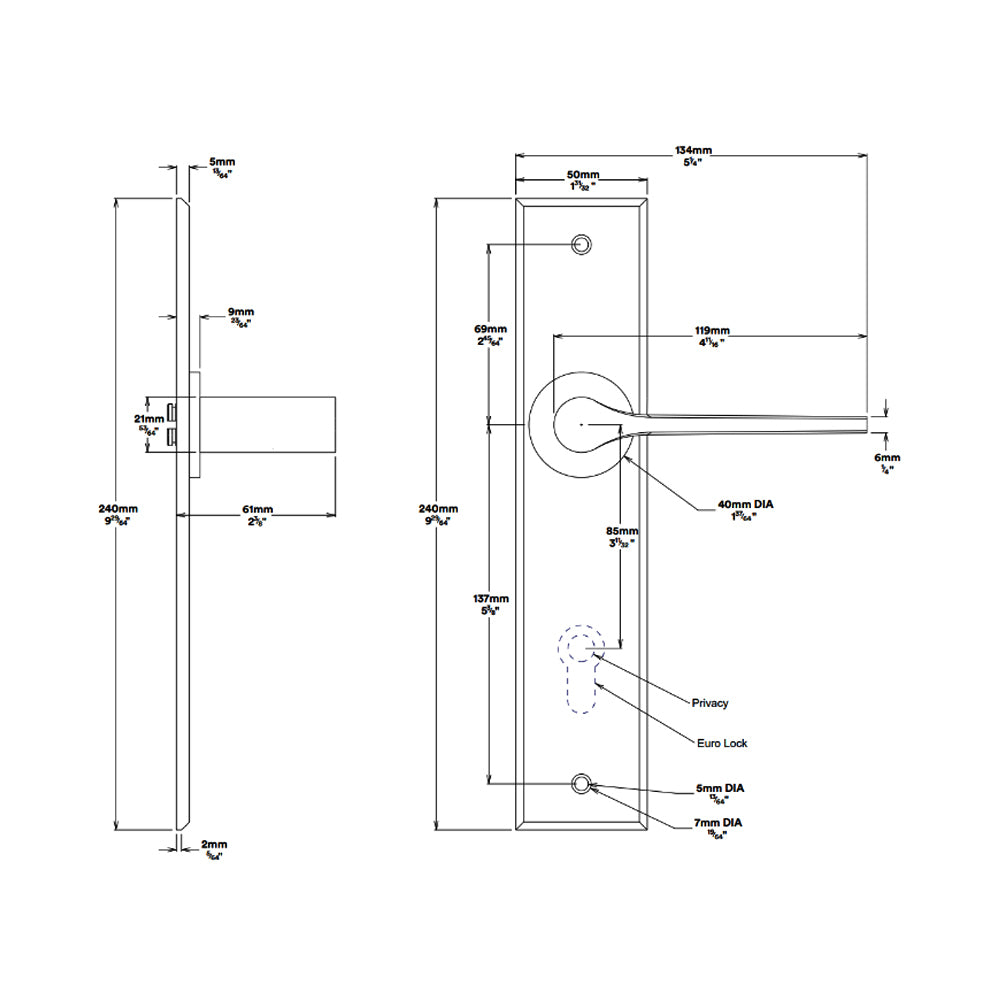 Iver Como Door Lever Handle on Chamfered Backplate Brushed Brass