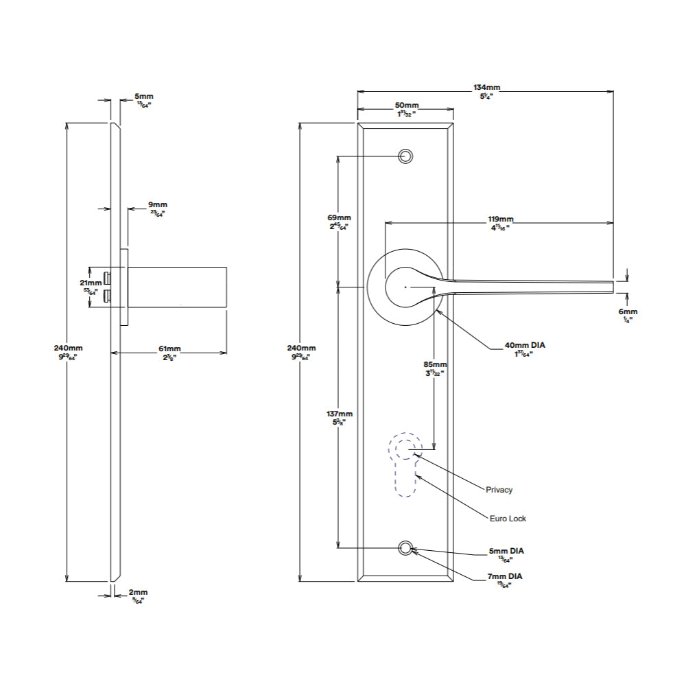 Iver Como Door Lever Handle on Chamfered Backplate Brushed Chrome