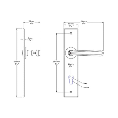 Iver Copenhagen Door Lever Handle on Chamfered Backplate Brushed Brass