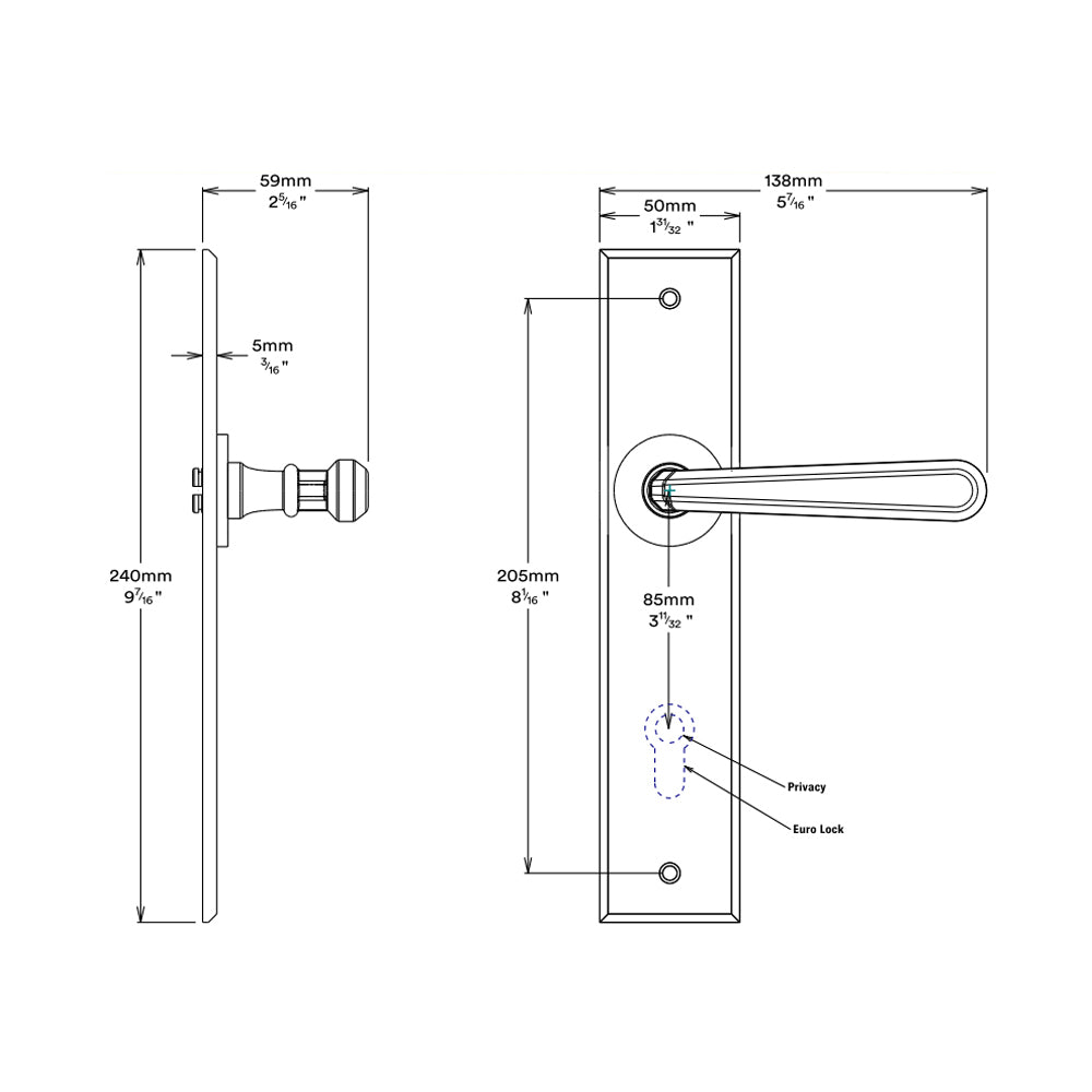 Iver Copenhagen Door Lever Handle on Chamfered Backplate Brushed Chrome