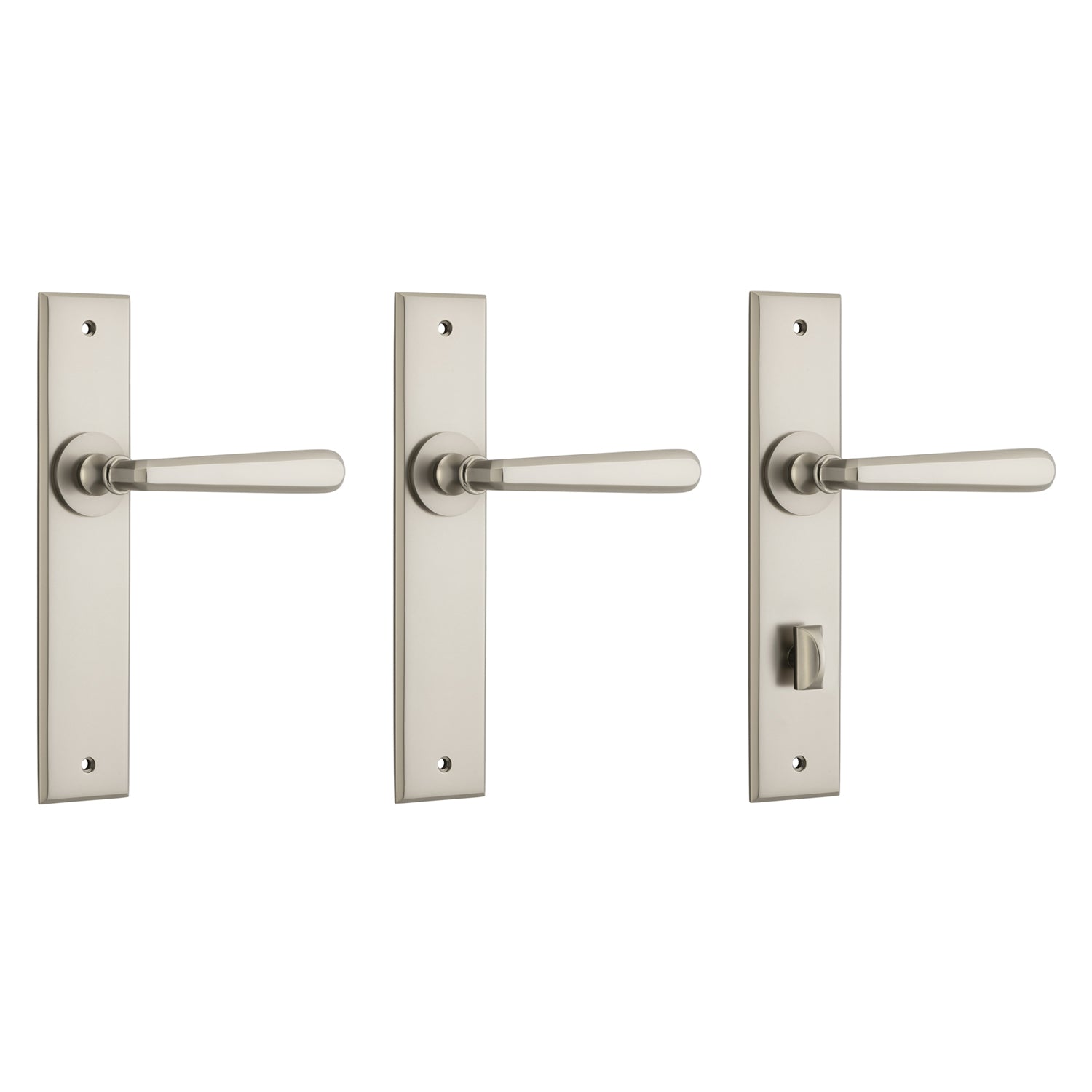 Iver Copenhagen Door Lever Handle on Chamfered Backplate Satin Nickel