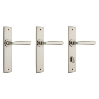 Iver Copenhagen Door Lever Handle on Chamfered Backplate Satin Nickel