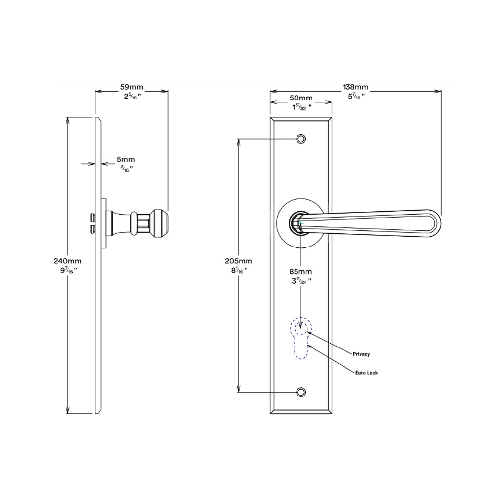 Iver Copenhagen Door Lever Handle on Chamfered Backplate Satin Nickel