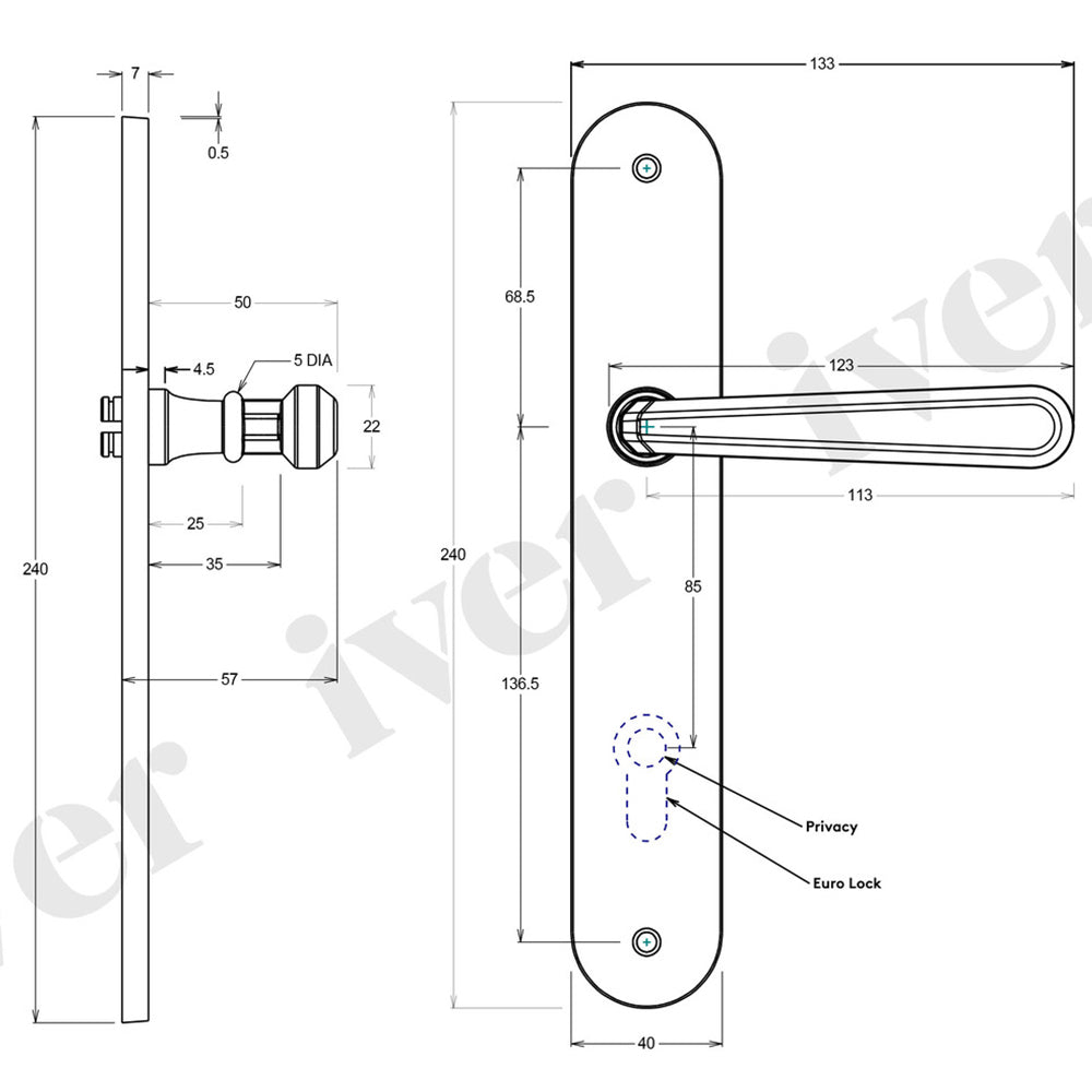 Iver Copenhagen Door Lever Handle on Oval Backplate Signature Brass
